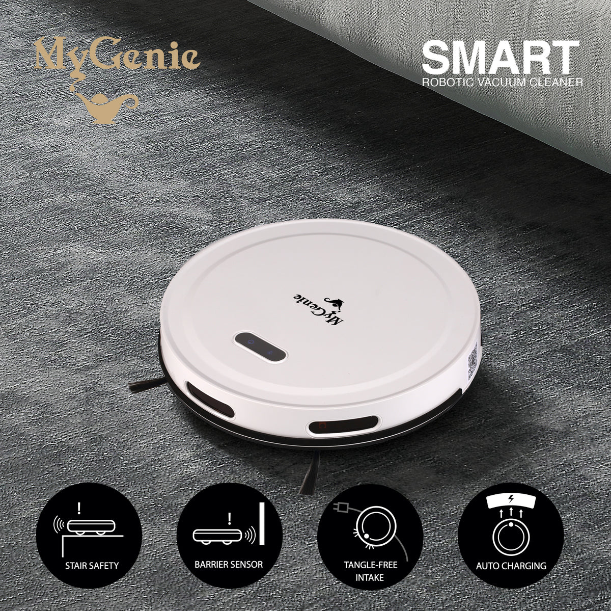 Genie Smart Robotic Vacuum Cleaner Auto Suction Mop for Pet Hair White