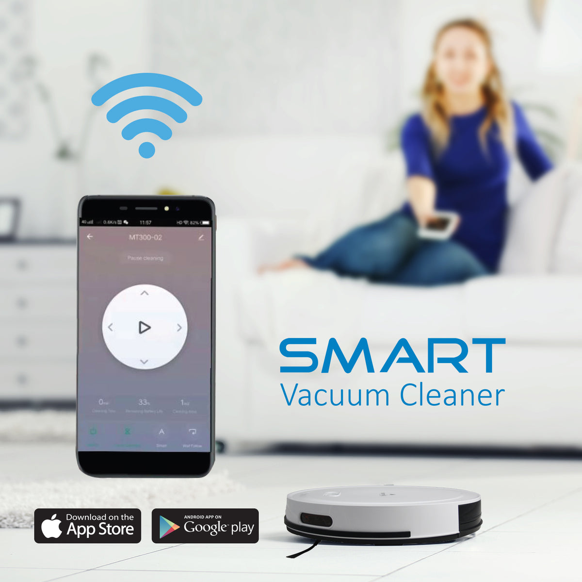 Genie Smart Robotic Vacuum Cleaner Auto Suction Mop for Pet Hair White