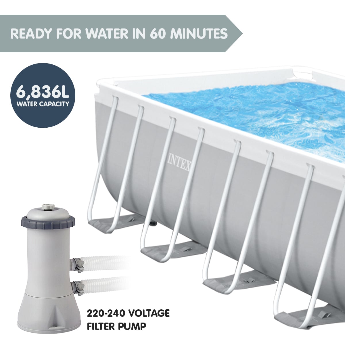 Intex Rectangular Above Ground Swimming Pool 4x2m 26788AU with Pump