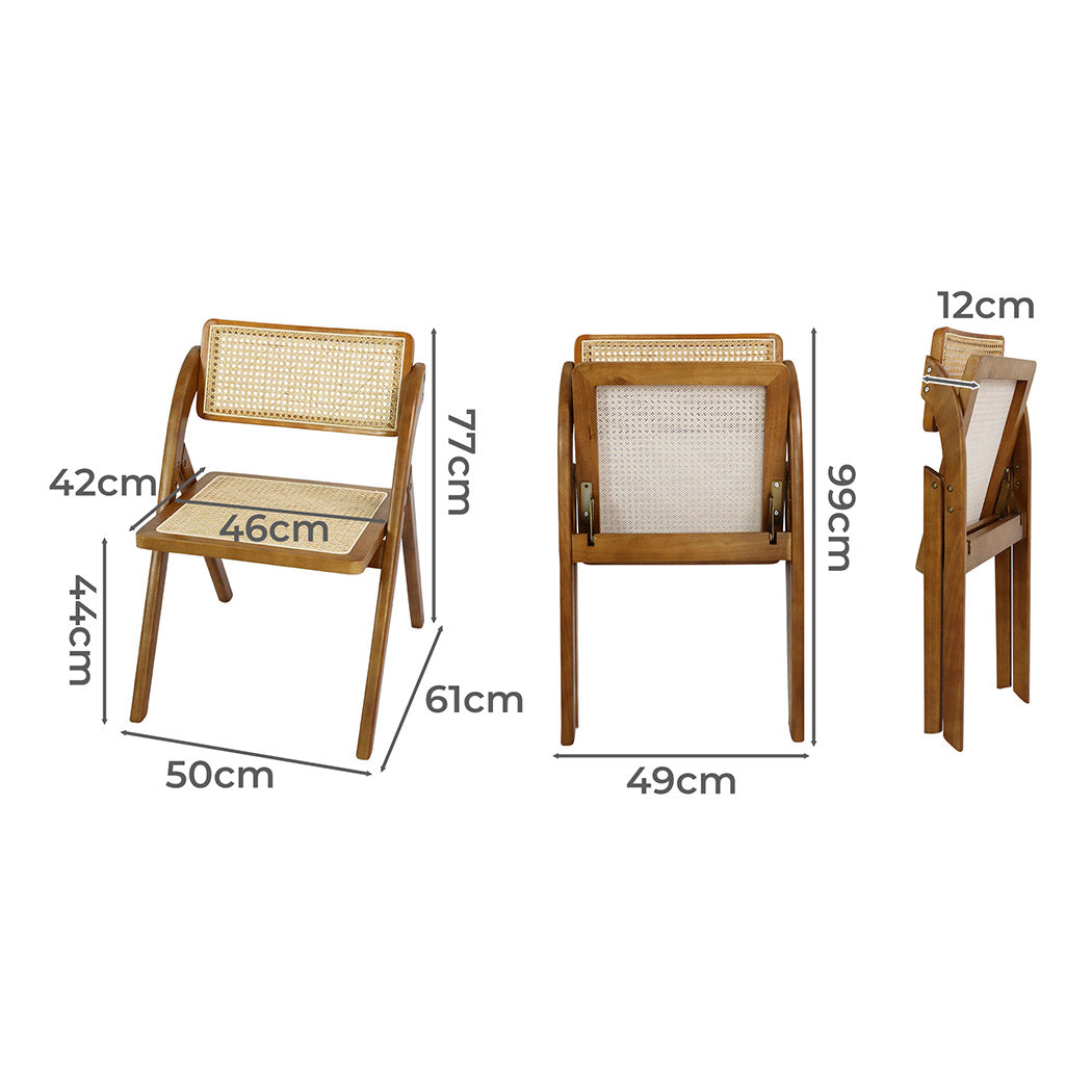 Premium 2X Foldable Rattan Dining Chairs Walnut  Wood Finish
