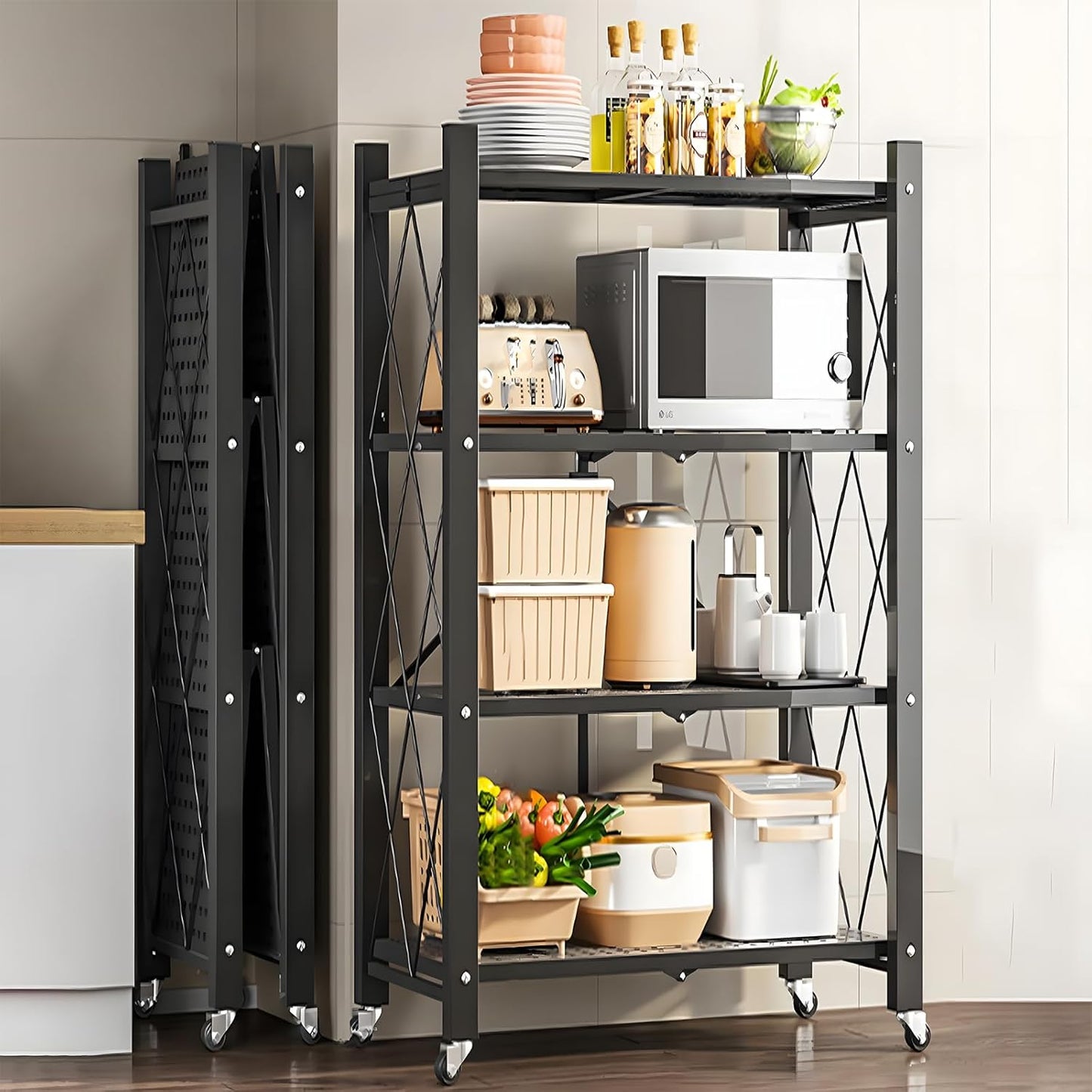 4-Tier Foldable Shelf Unit Black 34x127x71cm