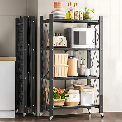 4-Tier Foldable Shelf Unit Black 34x127x71cm