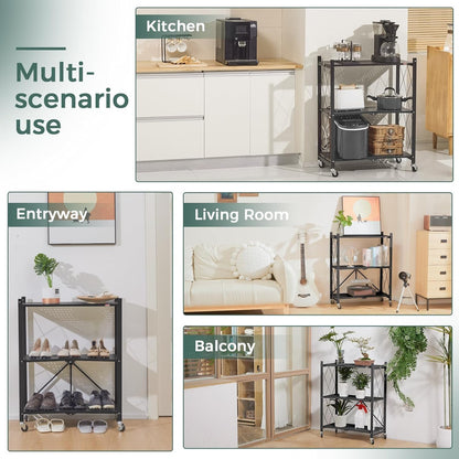 4-Tier Foldable Shelf Unit Black 34x127x71cm