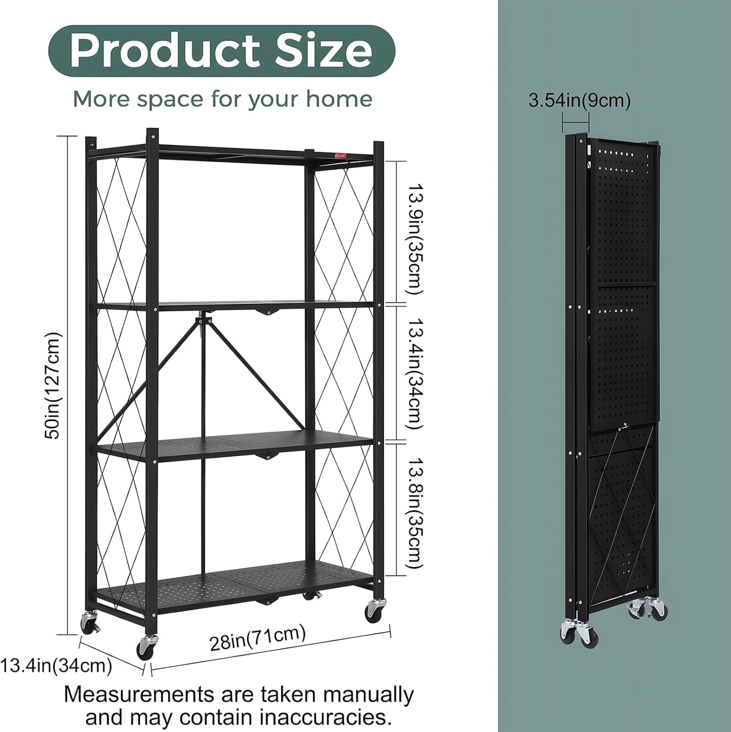 4-Tier Foldable Shelf Unit Black 34x127x71cm