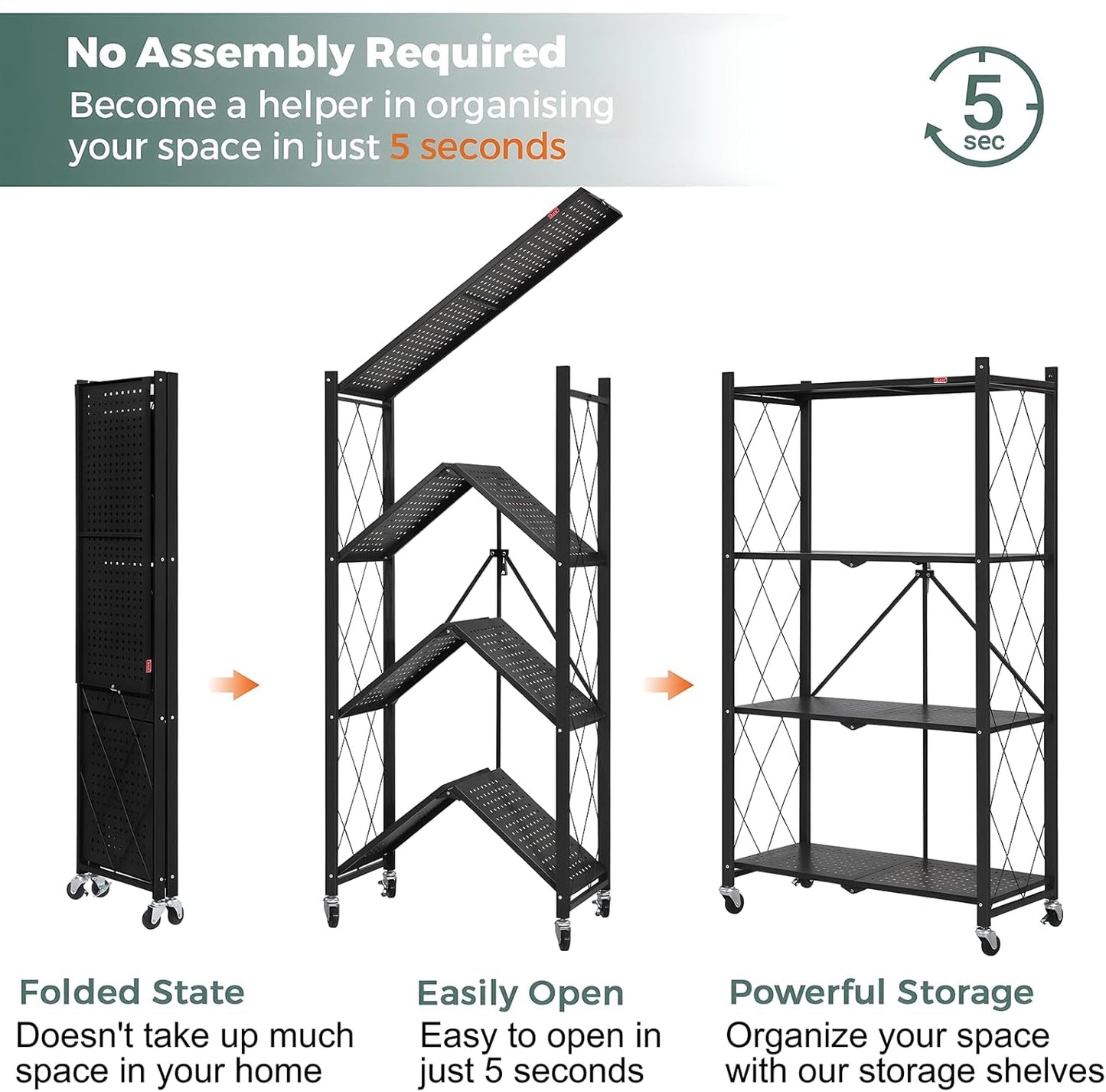4-Tier Foldable Shelf Unit Black 34x127x71cm
