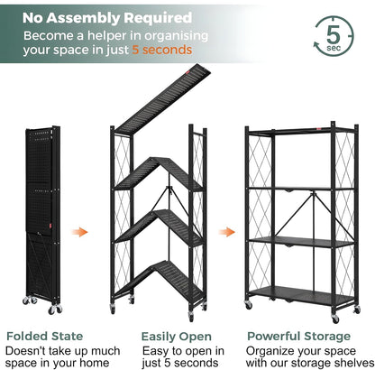 4-Tier Foldable Shelf Unit Black 34x127x71cm