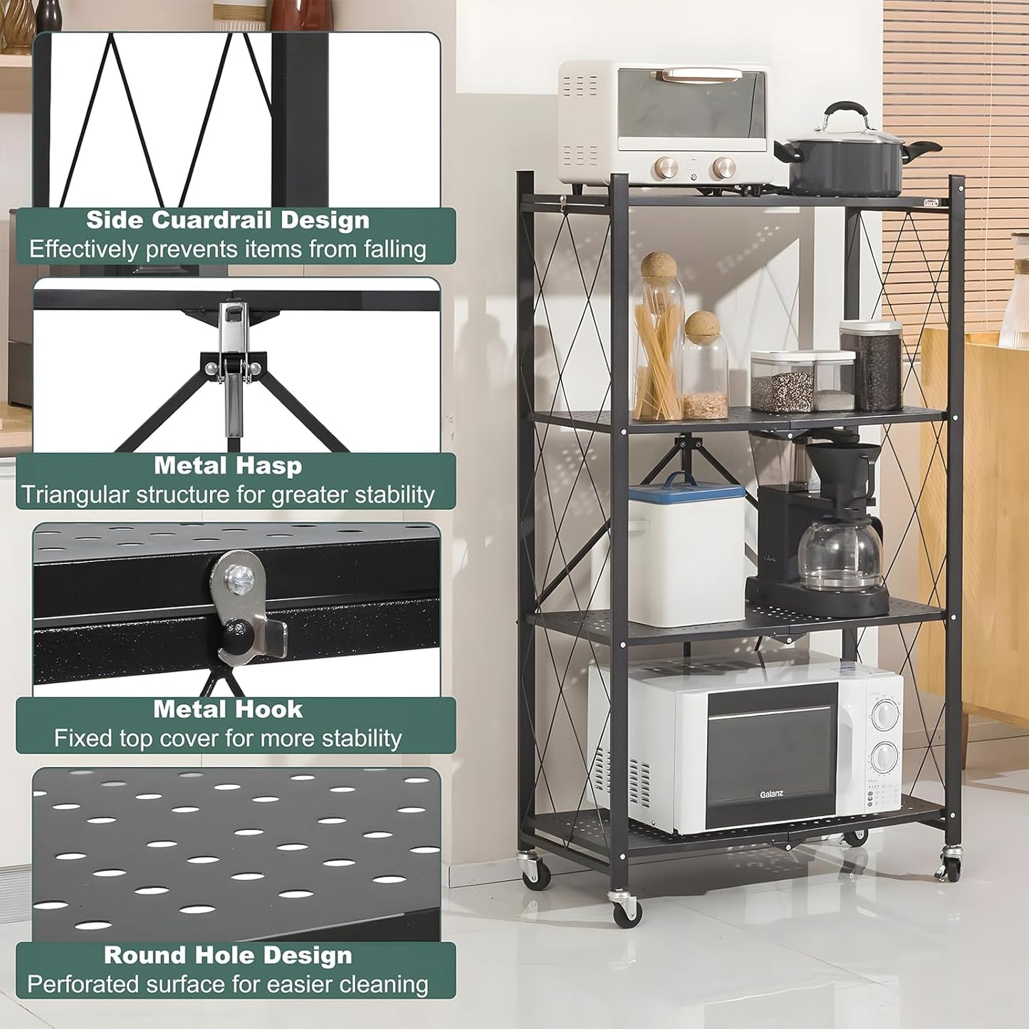4-Tier Foldable Shelf Unit Black 34x127x71cm
