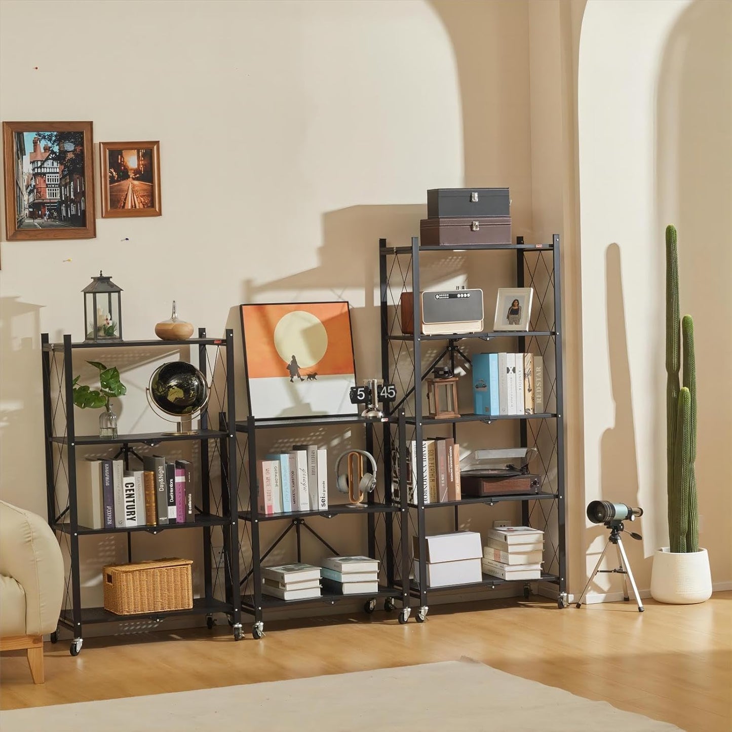 4-Tier Foldable Shelf Unit Black 34x127x71cm