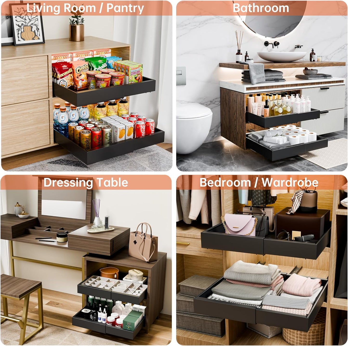 Pull Out Cabinet Organizer Adjustable 52x8x42cm