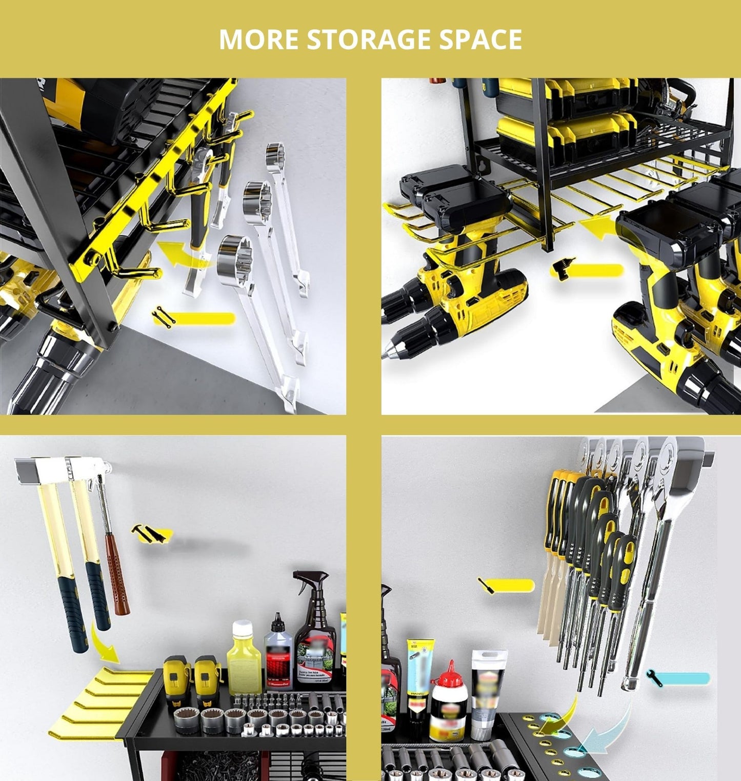 Tool Rack 4-Tier Wall Mount 25x42x60cm