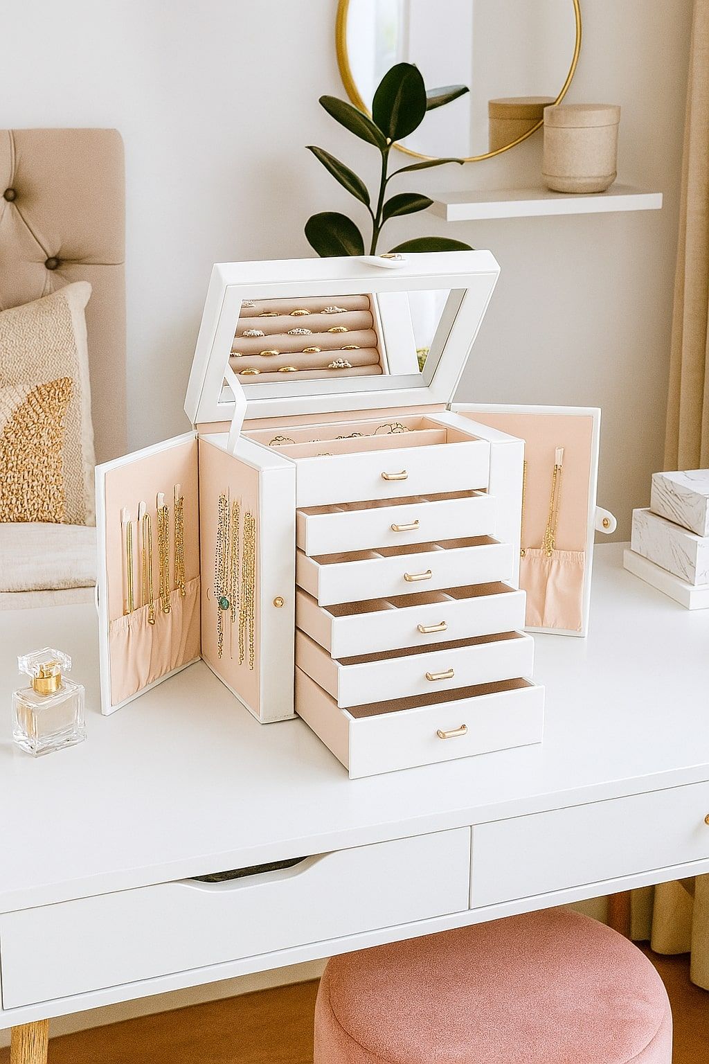 Large Jewelry Box With Mirror 27x28x17cm