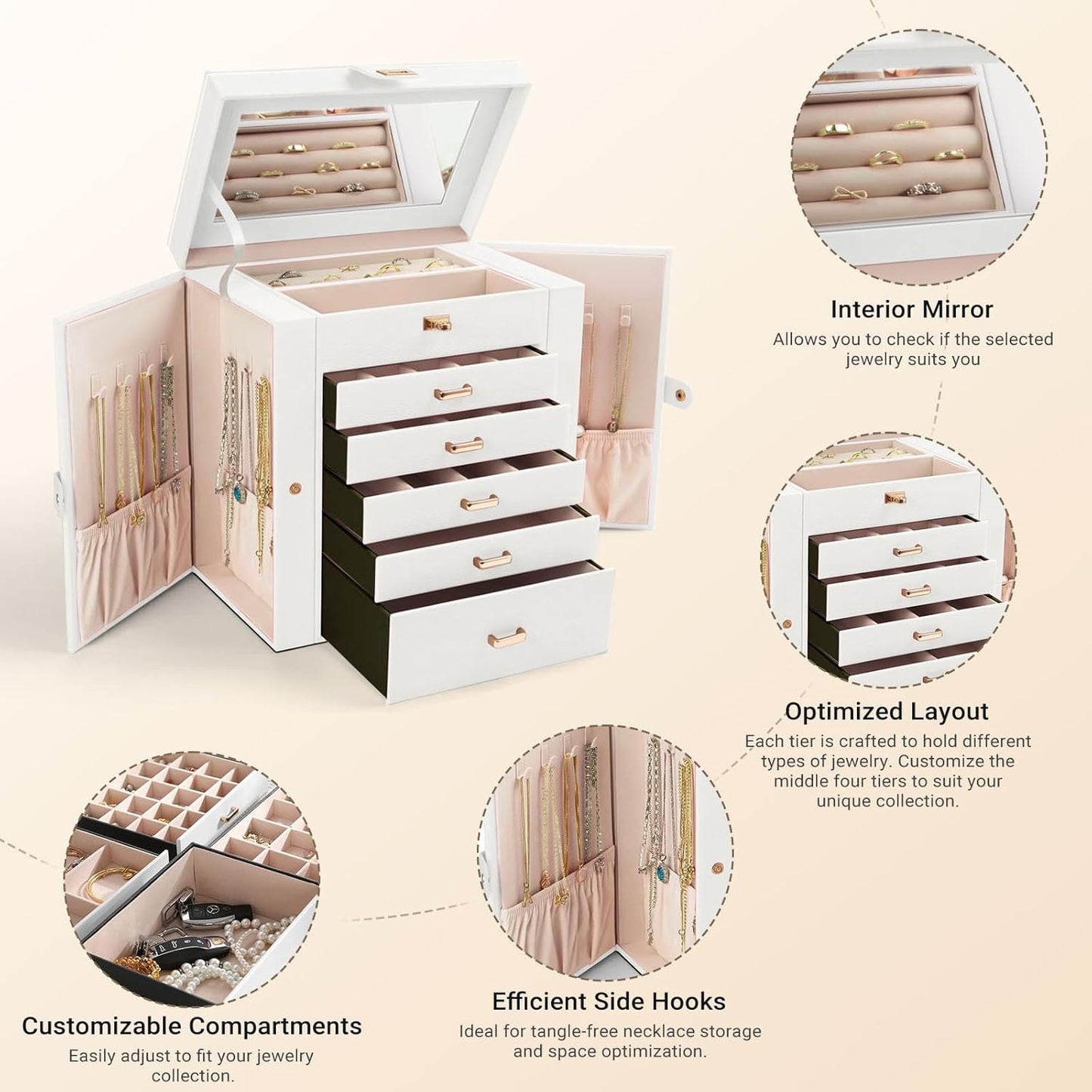 Large Jewelry Box With Mirror 27x28x17cm