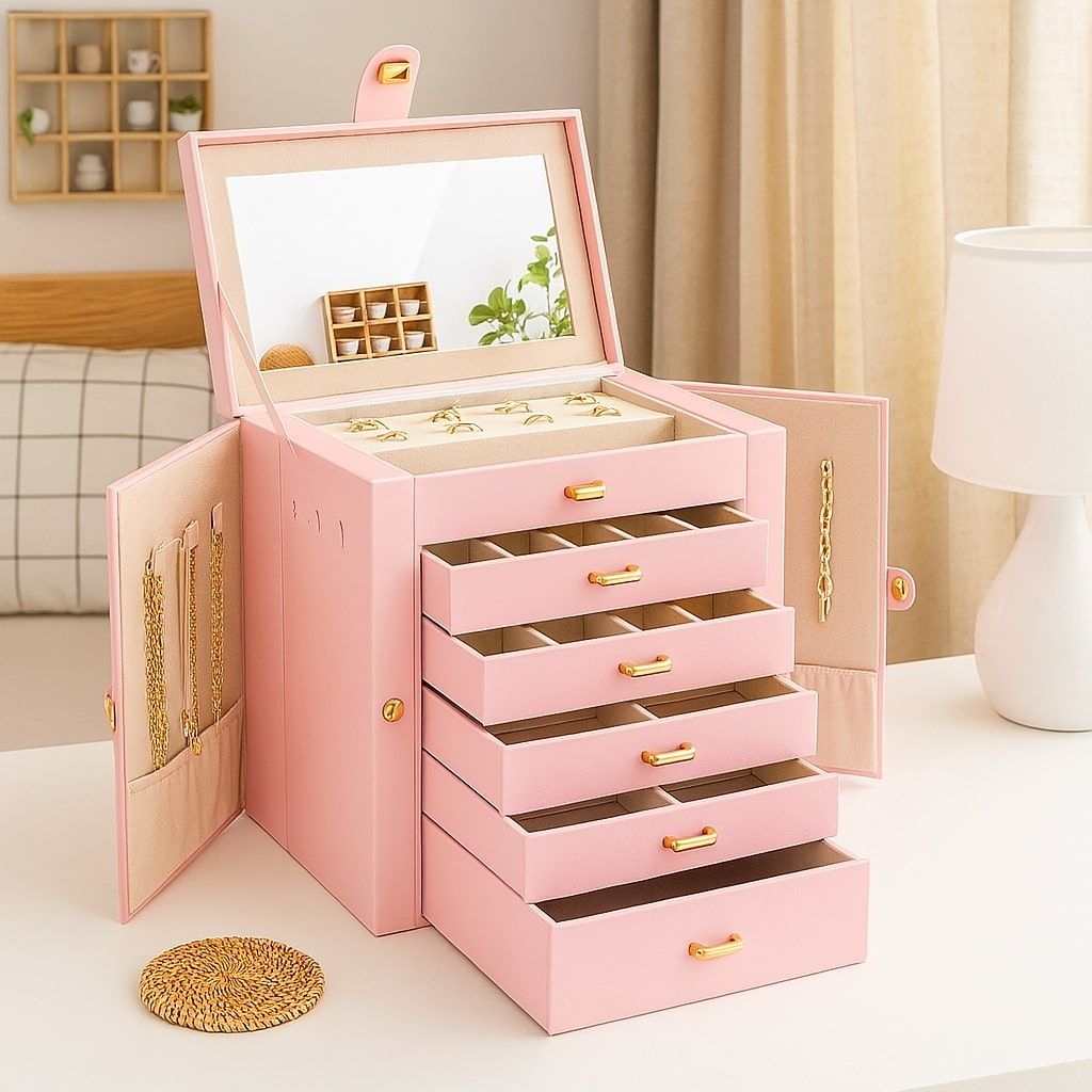 Large Jewelry Box Pink 27x28x17cm