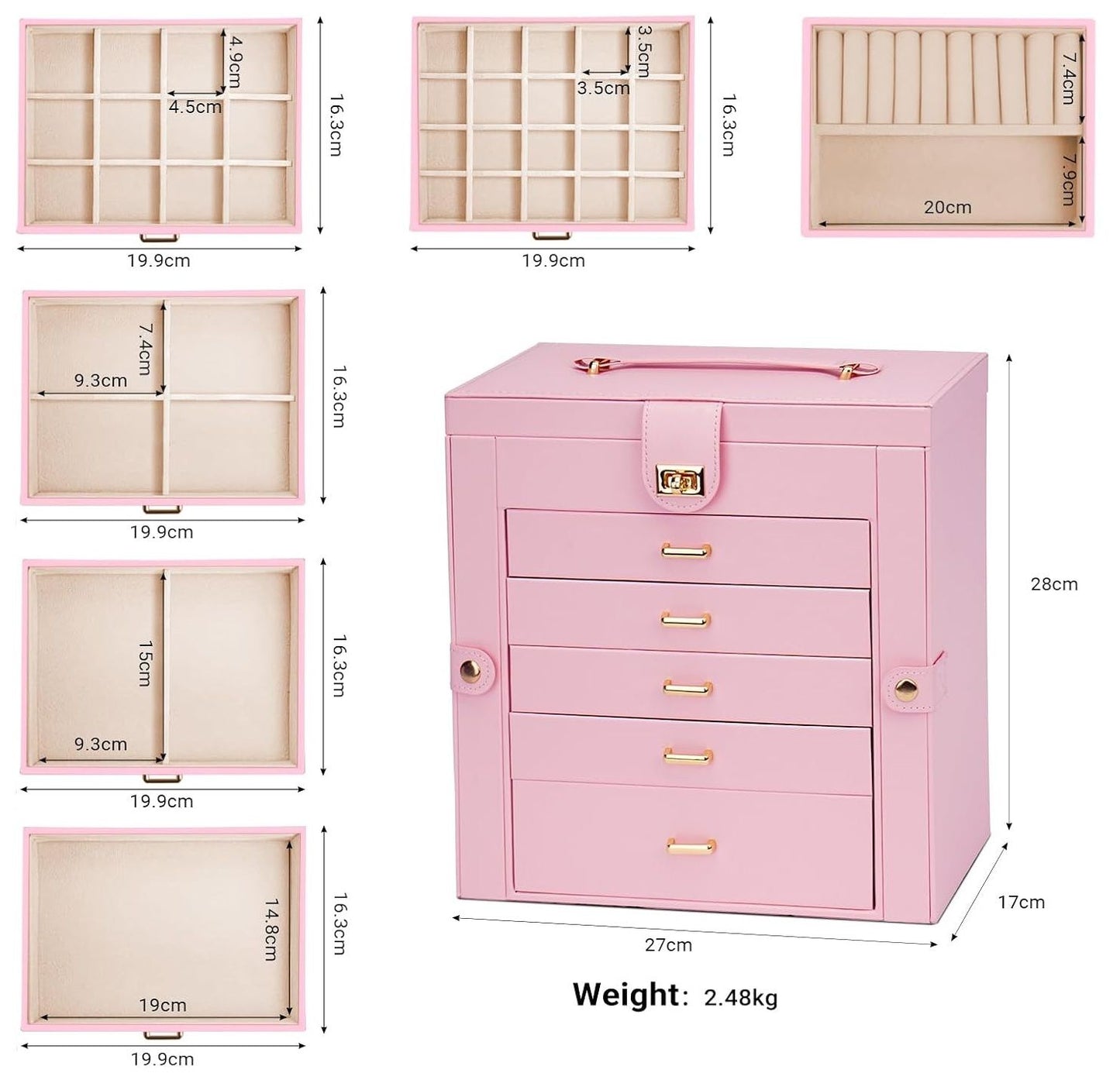 Large Jewelry Box Pink 27x28x17cm