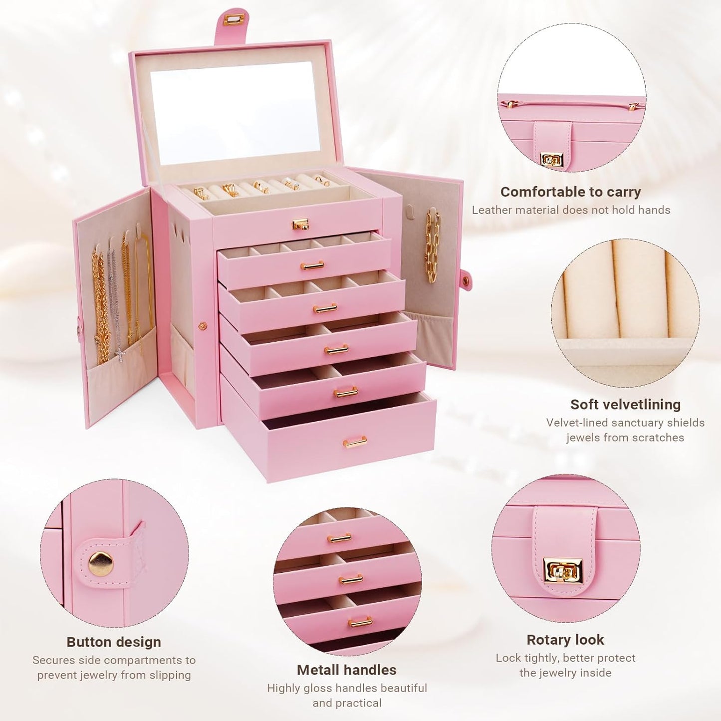 Large Jewelry Box Pink 27x28x17cm