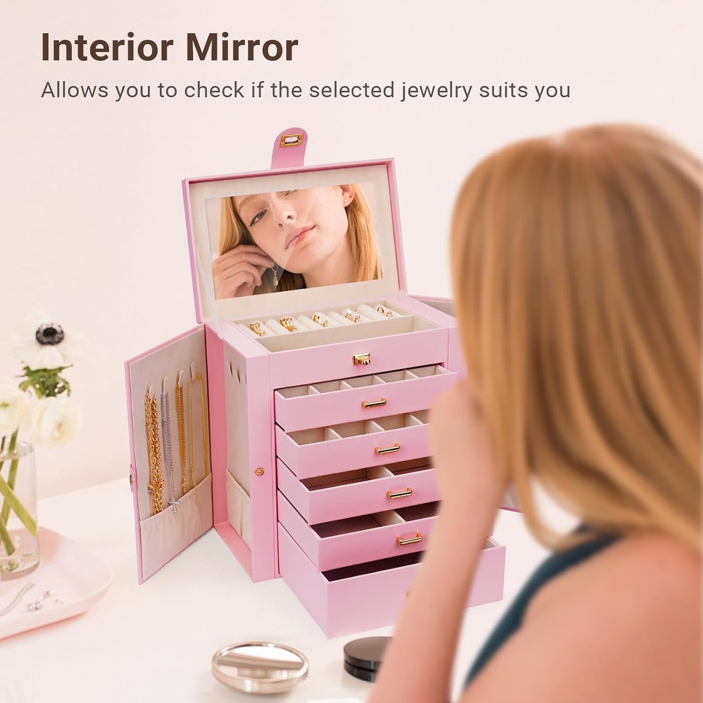 Large Jewelry Box Pink 27x28x17cm