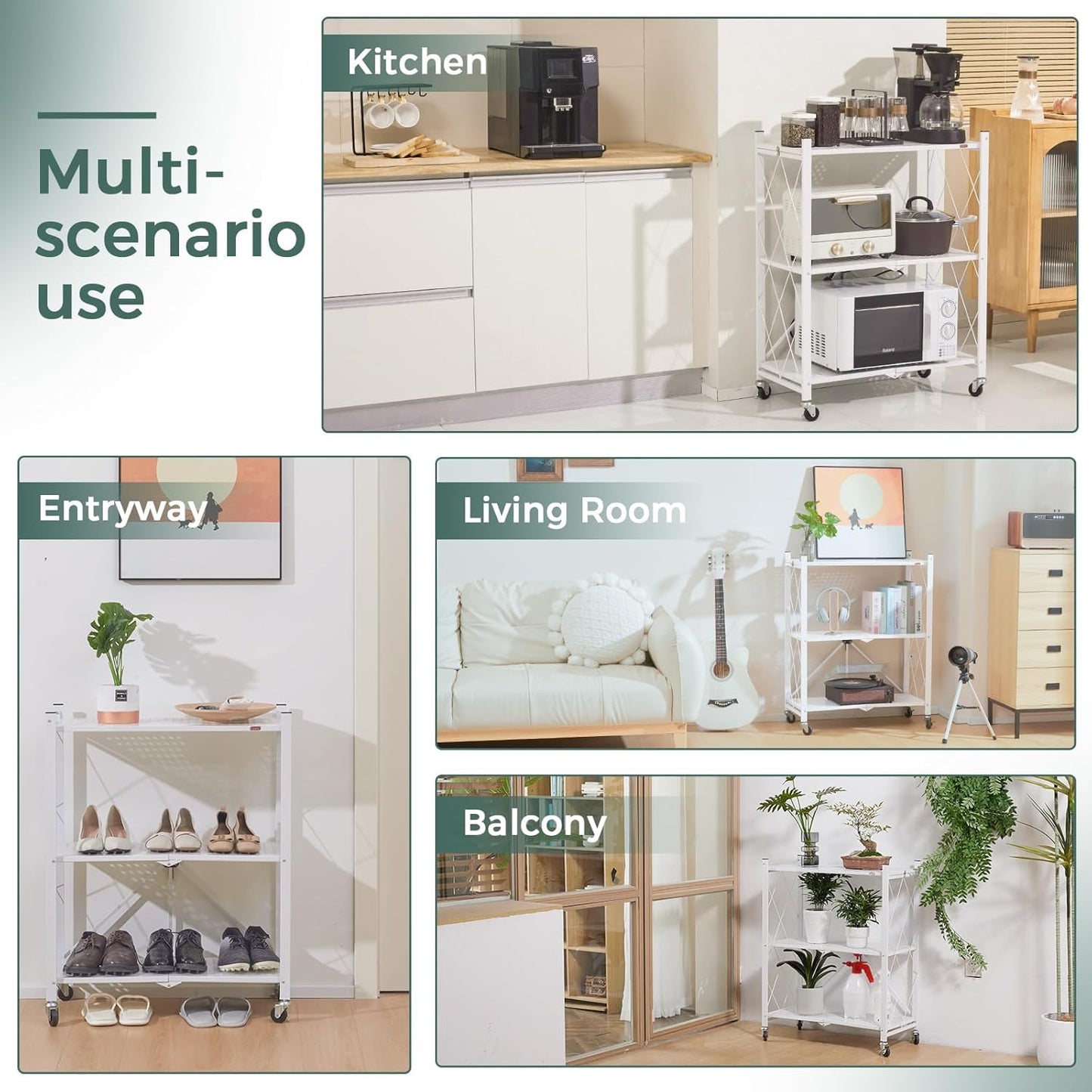 4-Tier Foldable Shelf Unit 34x127x71cm