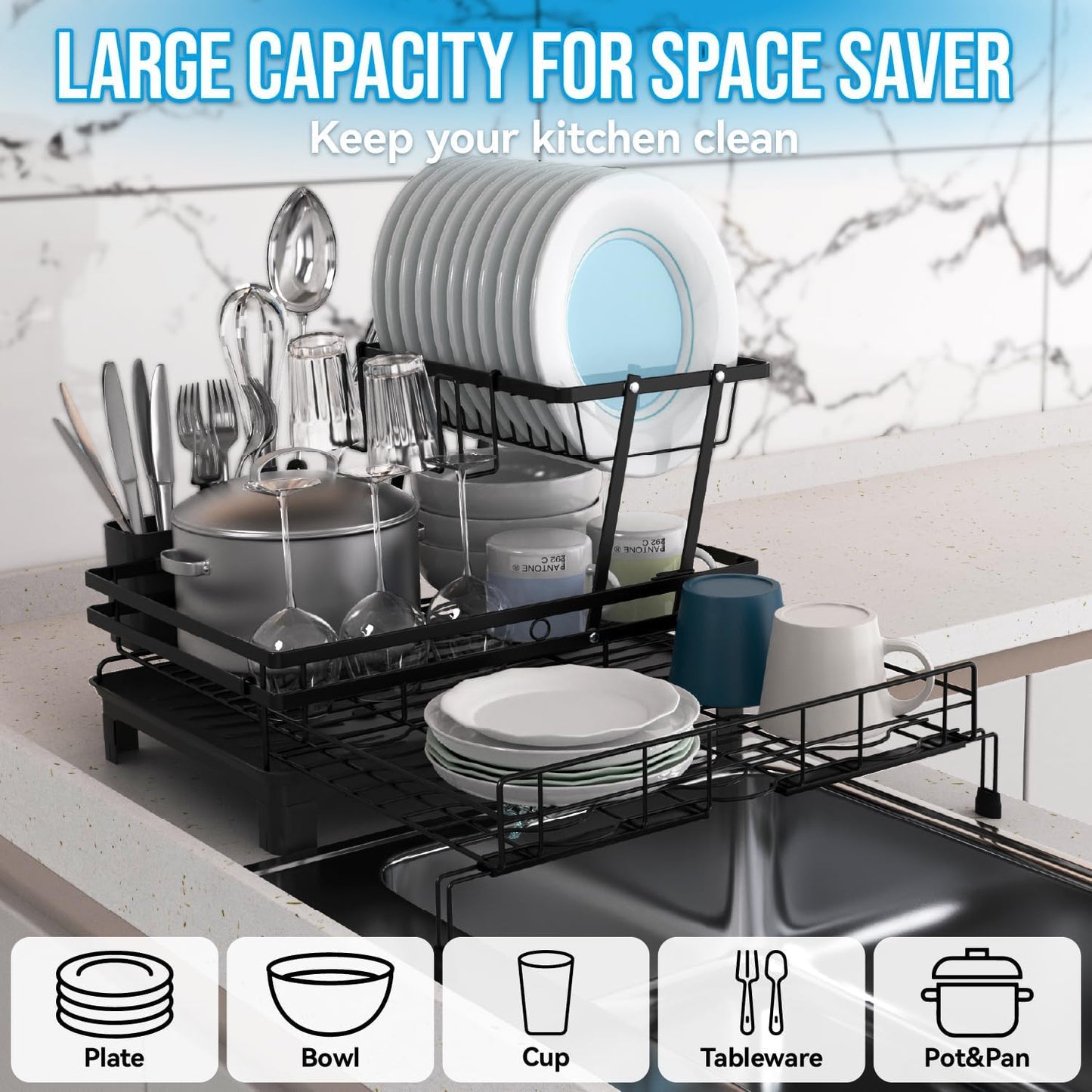 Dish Drying Rack Expandable Stainless Steel 42x31x30cm