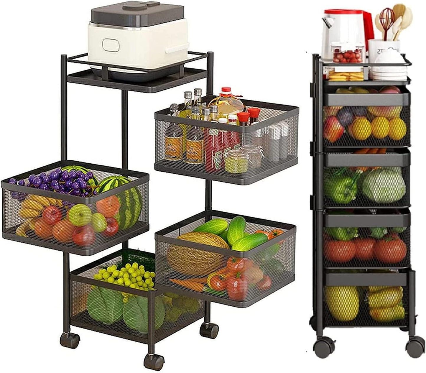 Metal 5 Tier Rolling Storage Cart 29x29x80cm