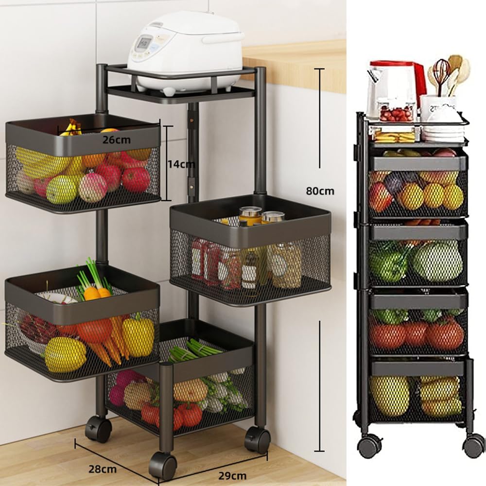 Metal 5 Tier Rolling Storage Cart 29x29x80cm