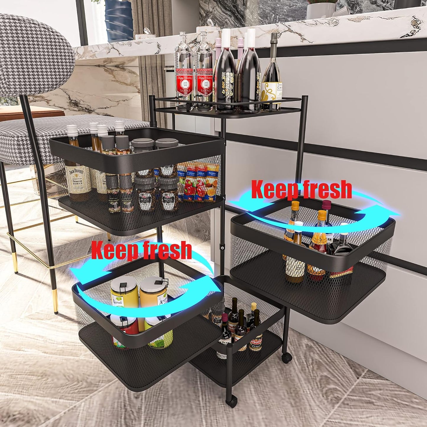 Metal 5 Tier Rolling Storage Cart 29x29x80cm
