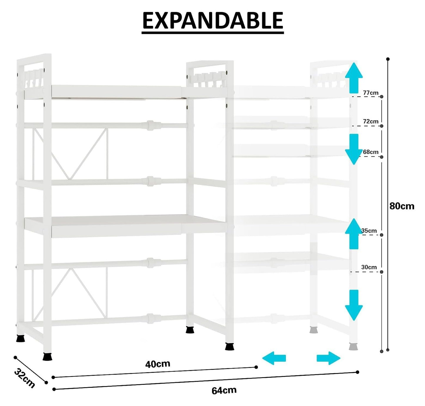 3 Tier Kitchen Shelf Rack 36x78x40cm
