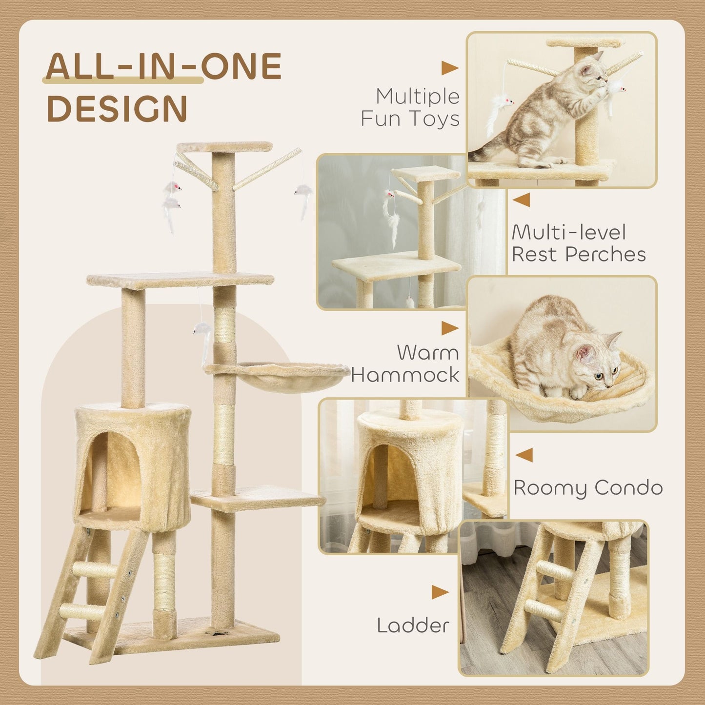Cat Tree Tower Beige 35x134x60cm