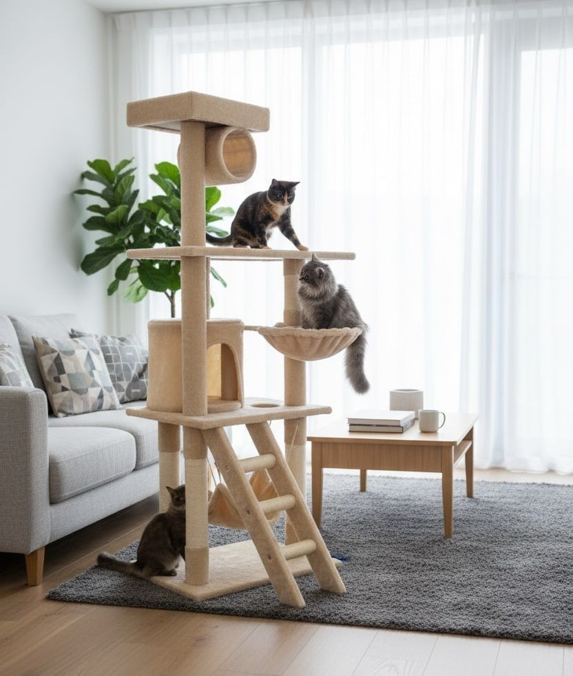 Cat Tree Tower Beige 70x141x40cm