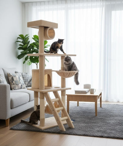 Cat Tree Tower Beige 70x141x40cm