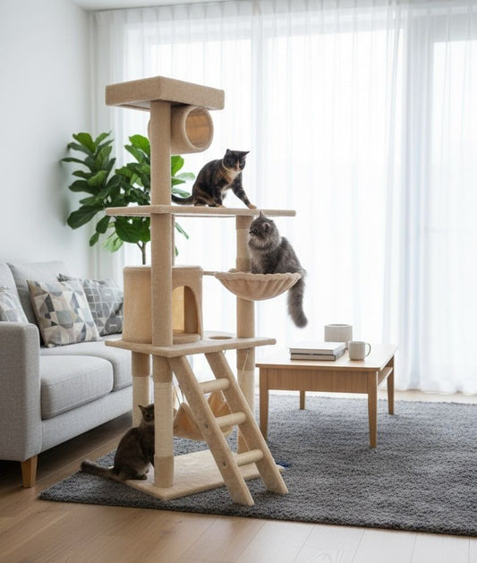 Cat Tree Tower Beige 70x141x40cm