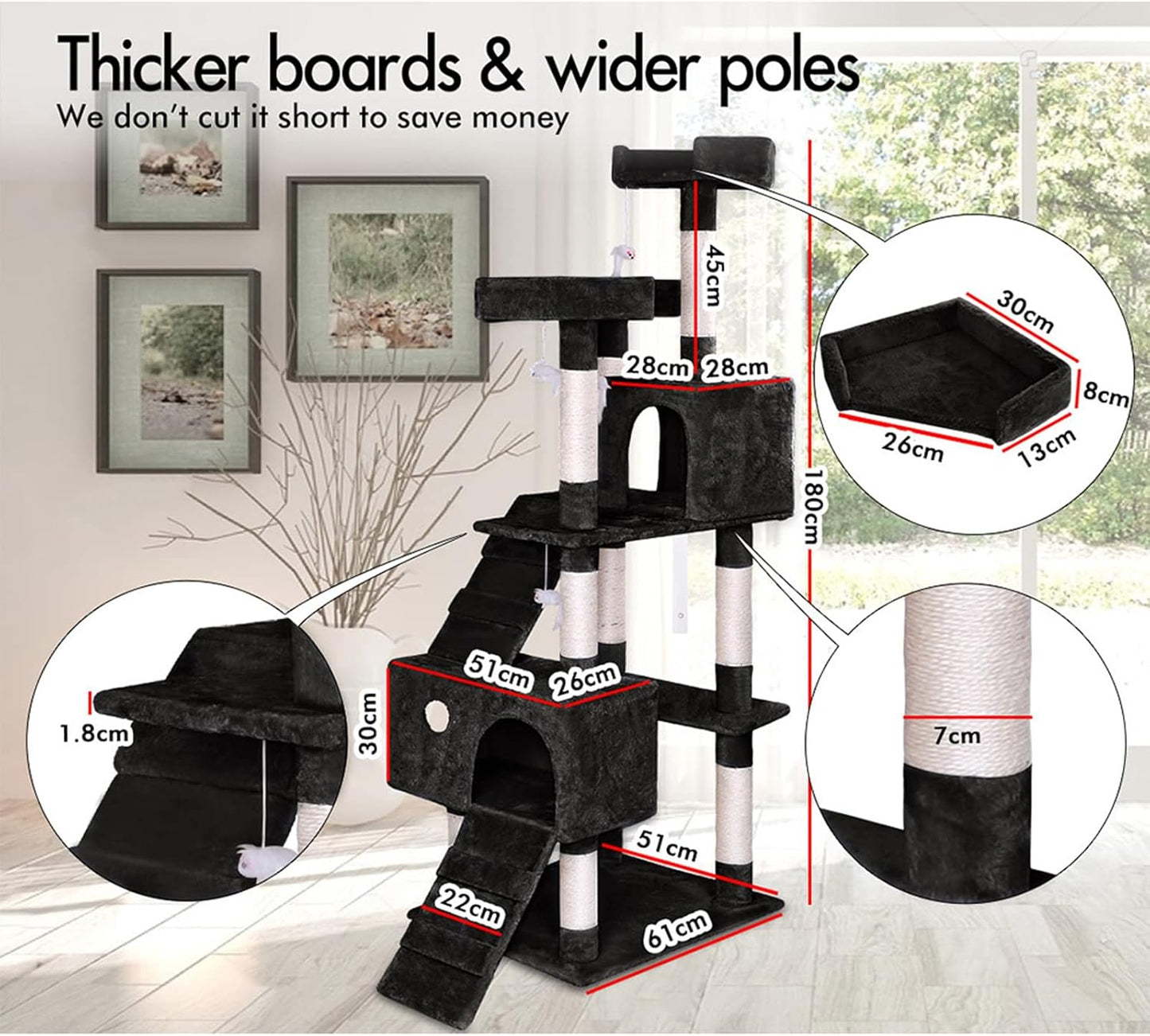 Cat Tree Tower 180cm 61x180x51cm