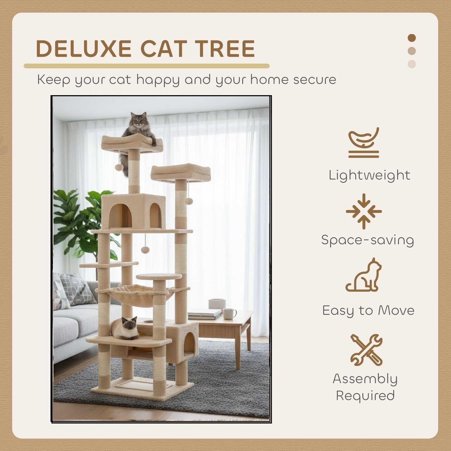 Cat Tree Tower With Plush Perches 53x184x43cm