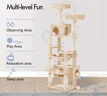 Cat Tree Tower With Plush Perches 53x184x43cm