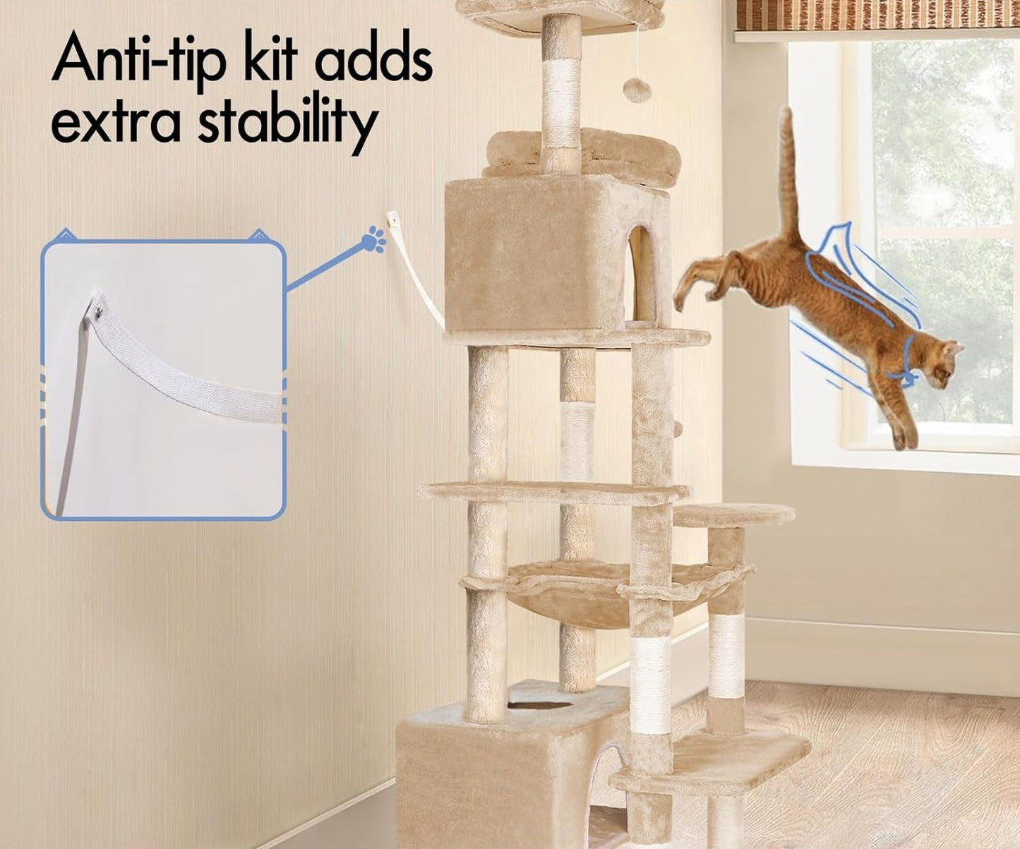 Cat Tree Tower With Plush Perches 53x184x43cm