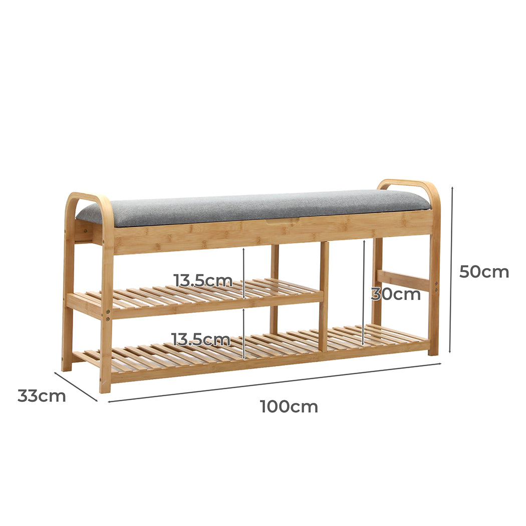 Bamboo Shoe Rack Bench 82.5x30x6cm