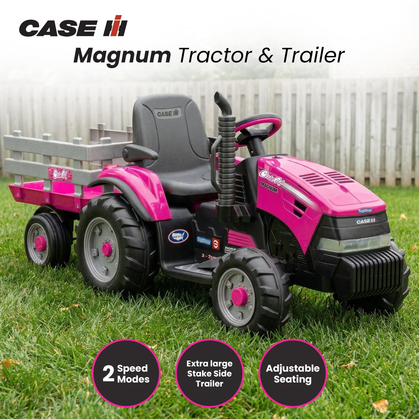 Ride On Tractor Pink 2 Speed 171.45x67.31x62.23cm