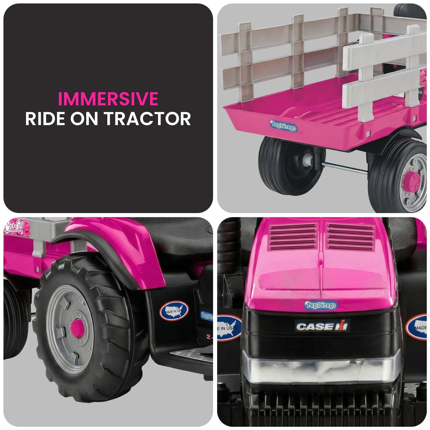 Ride On Tractor Pink 2 Speed 171.45x67.31x62.23cm