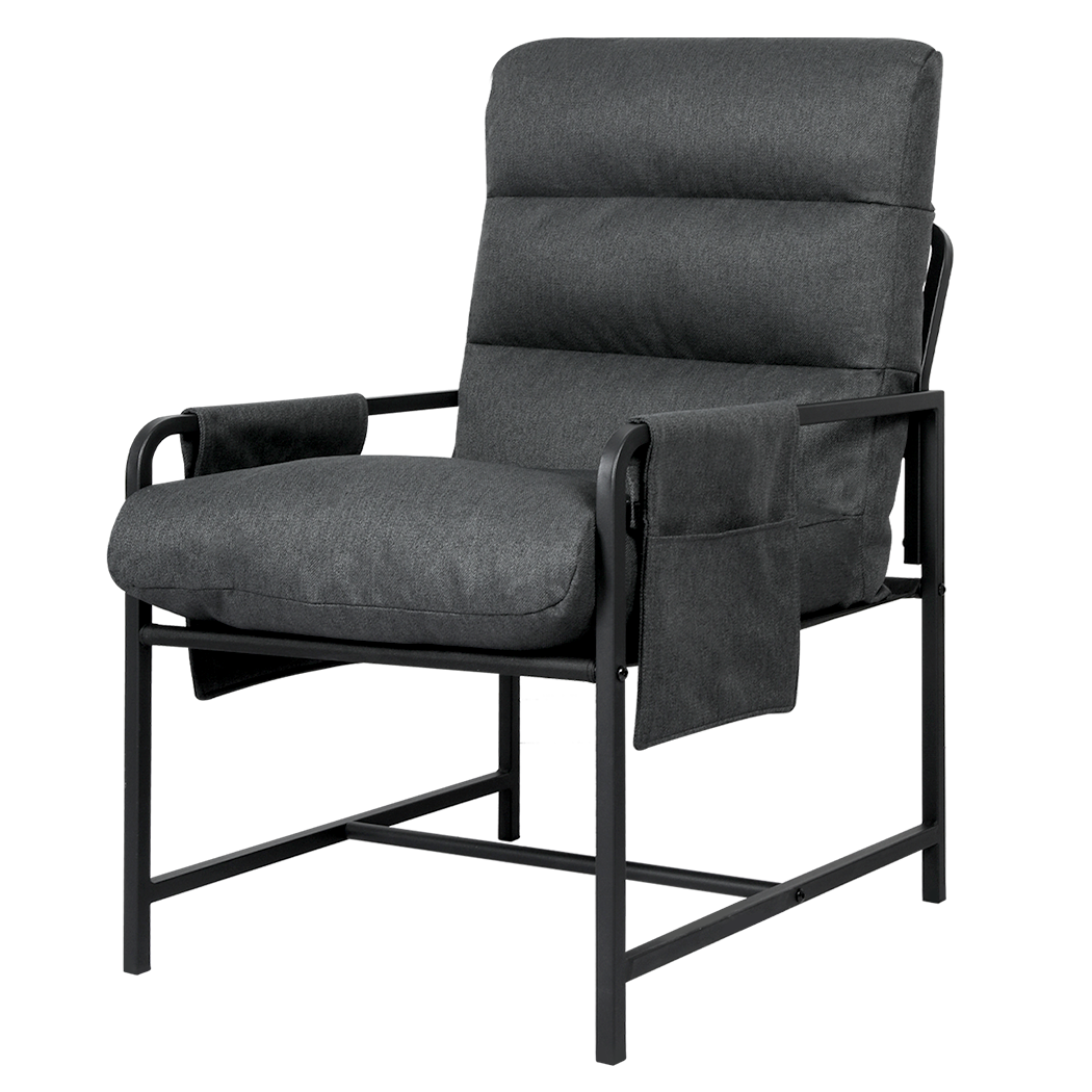 Functional Metal Framed Lounge Chair Linen in Dark Grey  Scandi