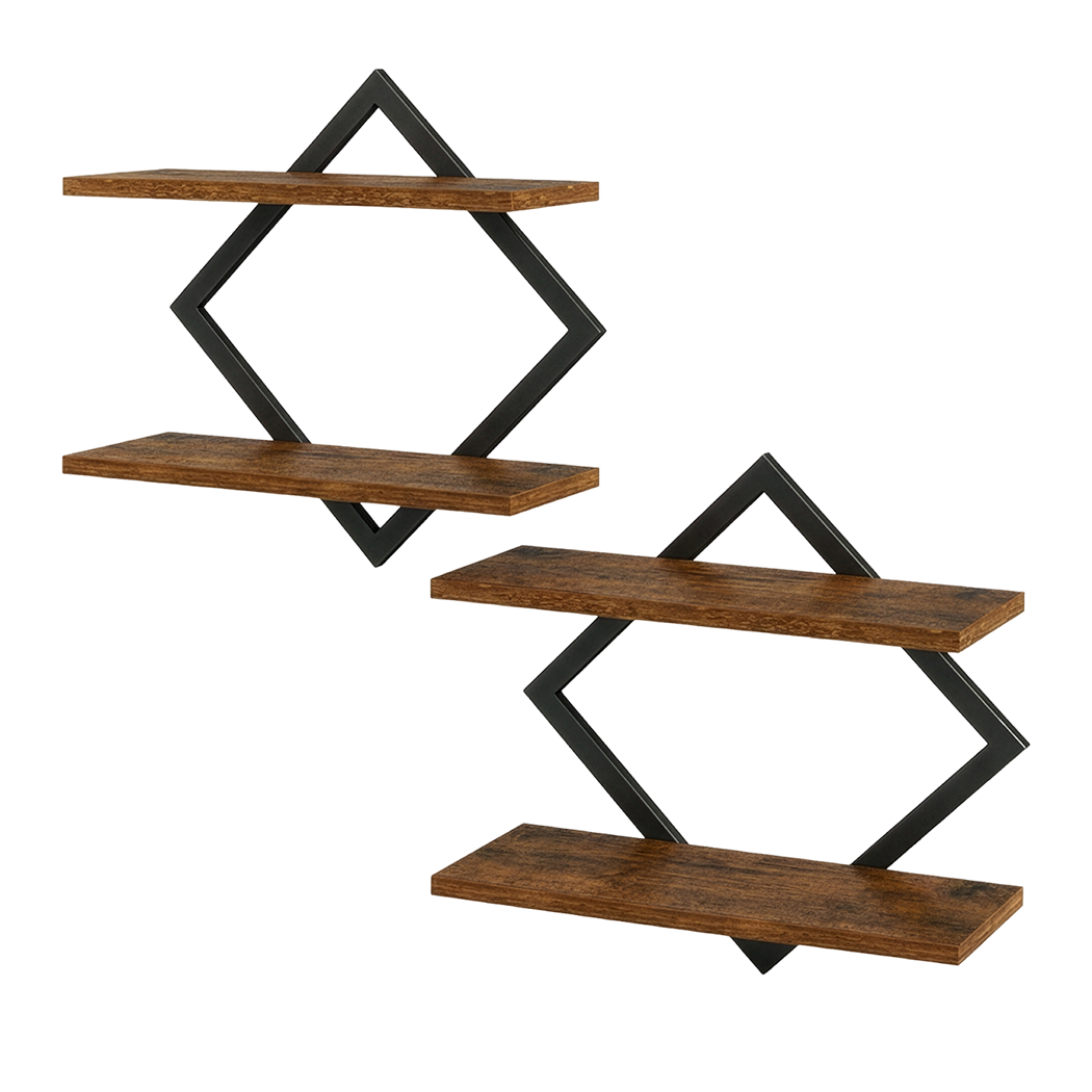 Levede Wall Shelf Floating 2 Tier Storage Decorative Bookshelf 2 Pcs Living Room
