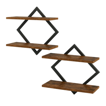 Levede Wall Shelf Floating 2 Tier Storage Decorative Bookshelf 2 Pcs Living Room