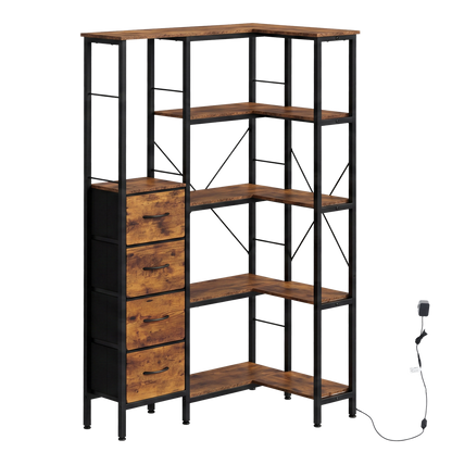 Corner Bookshelf With Fabric Drawers 89x58.5x170.5cm