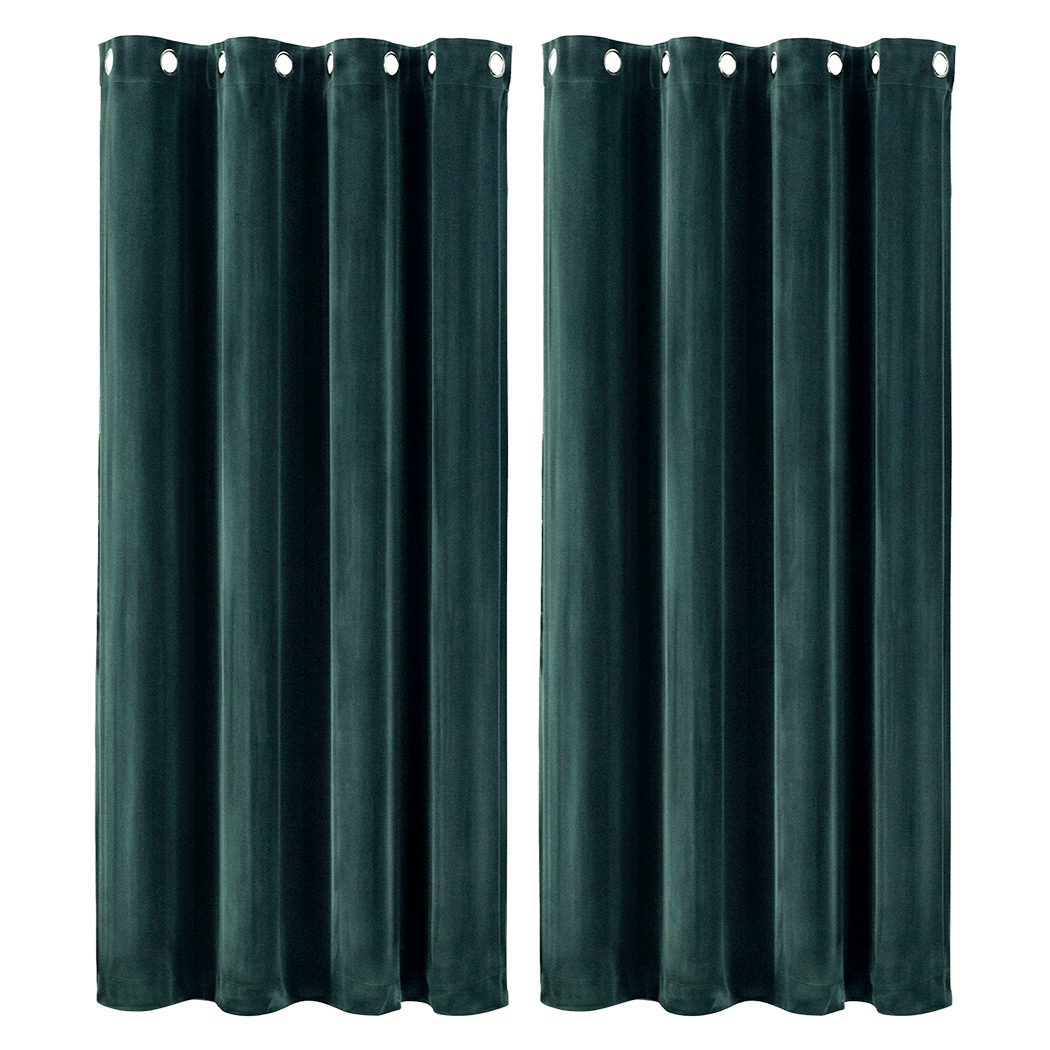 Marlow Blackout Curtains 2 Panels Velvet Room Darkening Eyelet Curtains Green