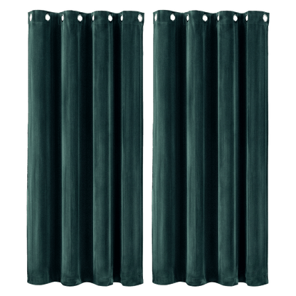 Marlow Blackout Curtains 2 Panels Velvet Room Darkening Eyelet Curtains Green