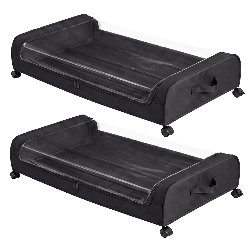 Levede 2x Under Bed Storage Containers for Shoe and Apparel Clear-Lidded Black