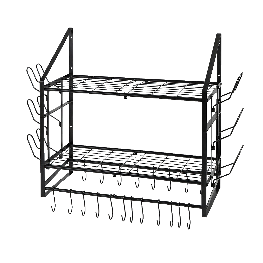 Toque Pot Rack Wall Mounted 2 Tier Hanging Cookware Organizer 20 Hooks Pan Rack
