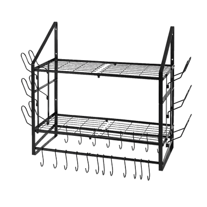 Toque Pot Rack Wall Mounted 2 Tier Hanging Cookware Organizer 20 Hooks Pan Rack