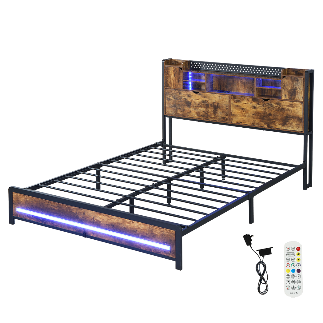 Luxury Queen Bed Frame Storage Headboard Industrial  Foldable