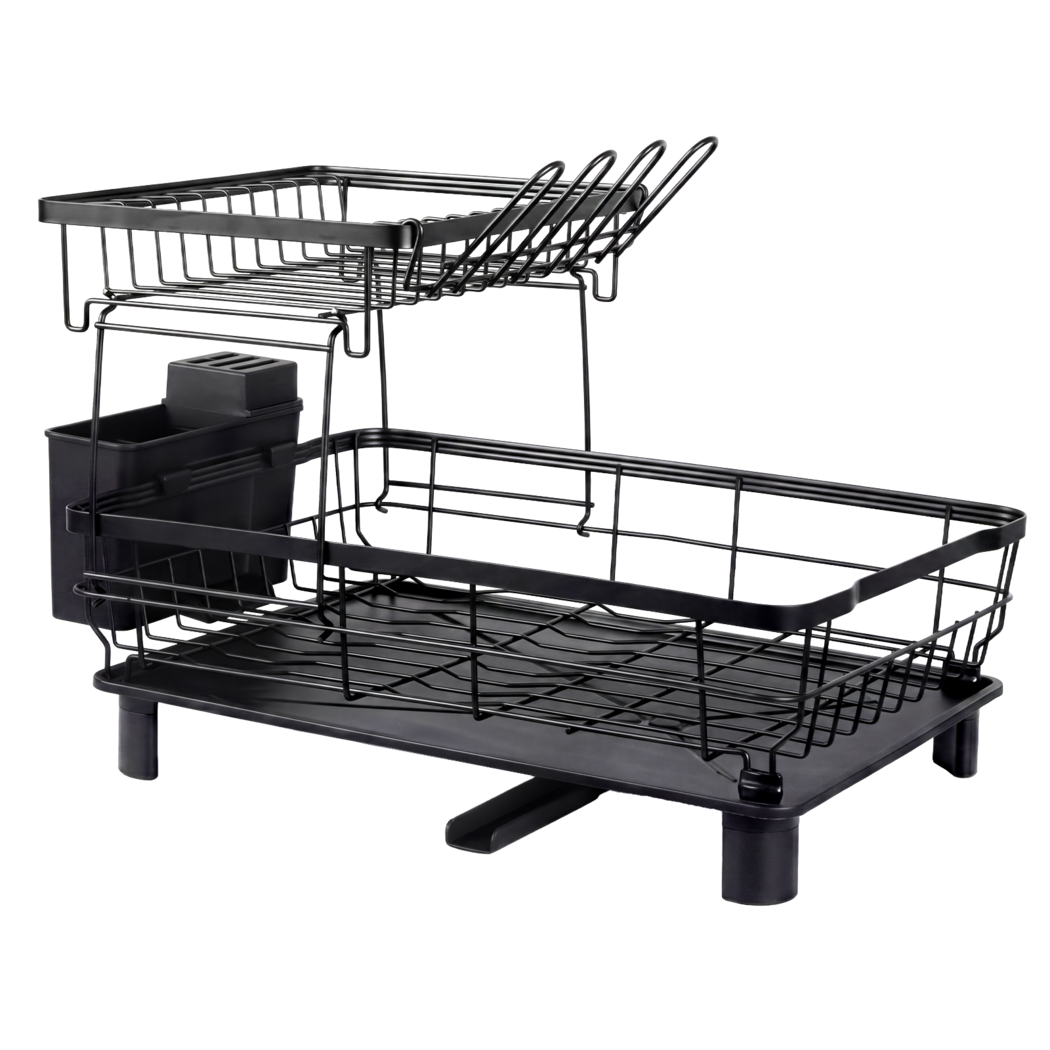 2 Tier Dish Drying Rack Black 360° Drain | HomeAndLiving - 9