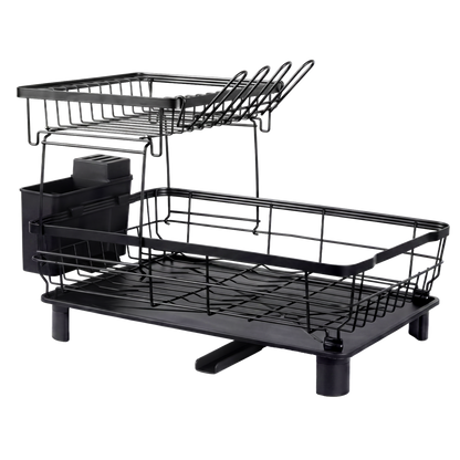 2 Tier Dish Drying Rack Black 360° Drain | HomeAndLiving - 9