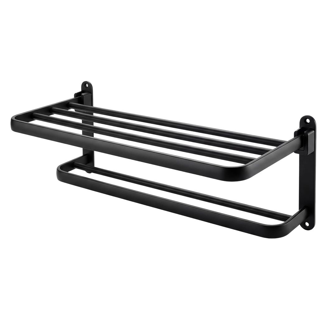 Double Bar Towel Rack Wall Mounted Black | HomeAndLiving - 9